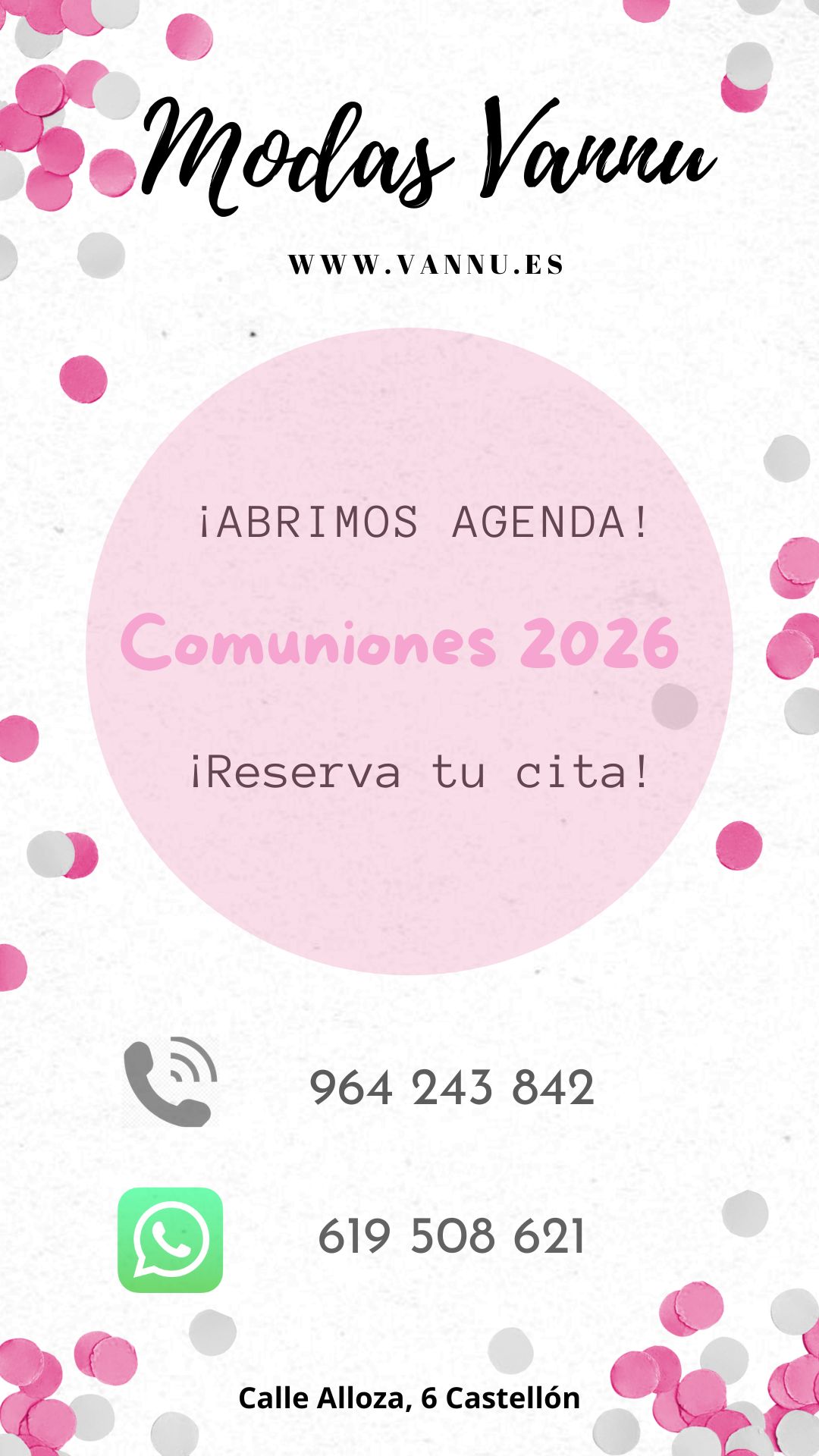 Agenda Comuniones 2026 Modas Vannu Castellón
